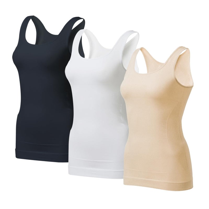 EUYZOU Women's Tummy Control Shapewear Tank Tops - Seamless Body Shaper Compression Top - Black/White/Nude 3pk S - Image 1